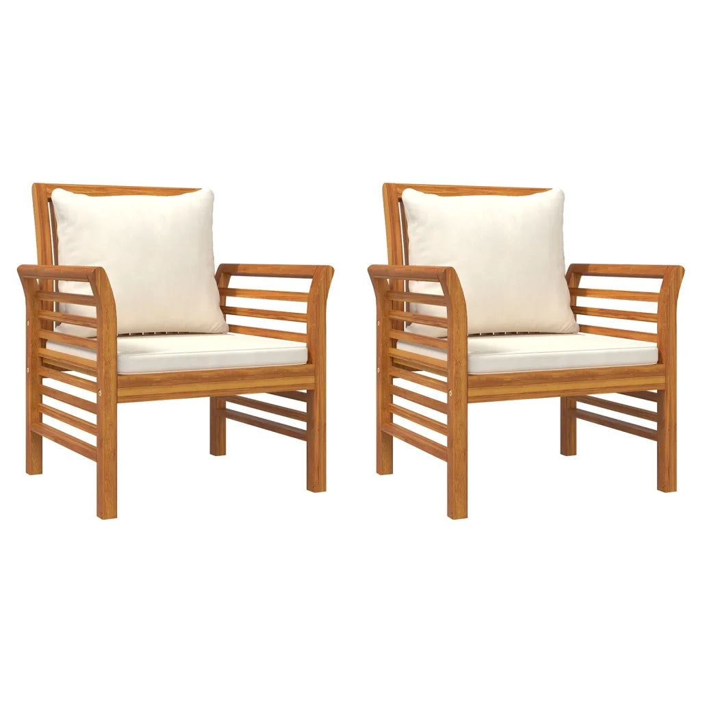 Poltrone con Cuscini Bianco Crema 2 pz Legno Massello di Acacia 312137