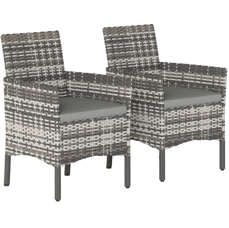 Set di 2 Sedie da Giardino in Polyrattan Grigio con Cuscini Rimovibili e Struttura in Acciaio
