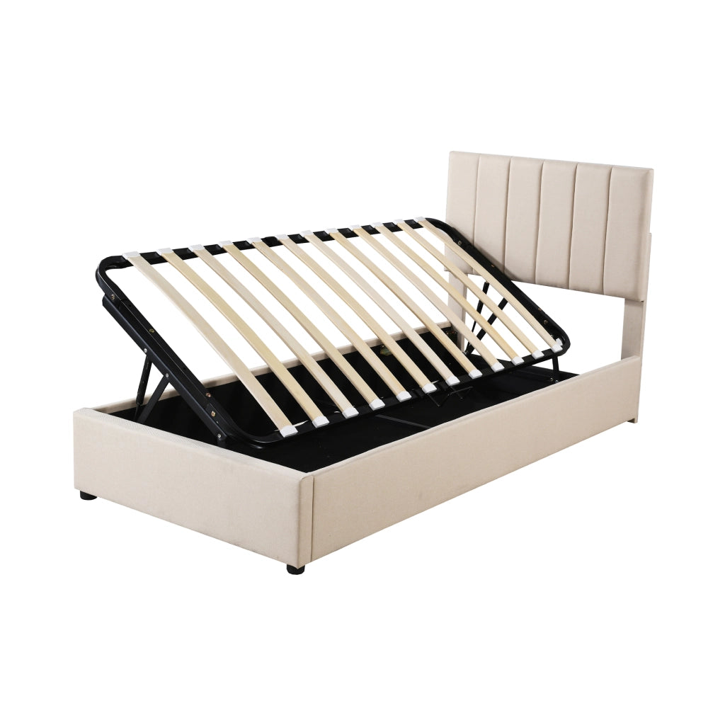 letto imbottito lino beige 90 x 200 cm