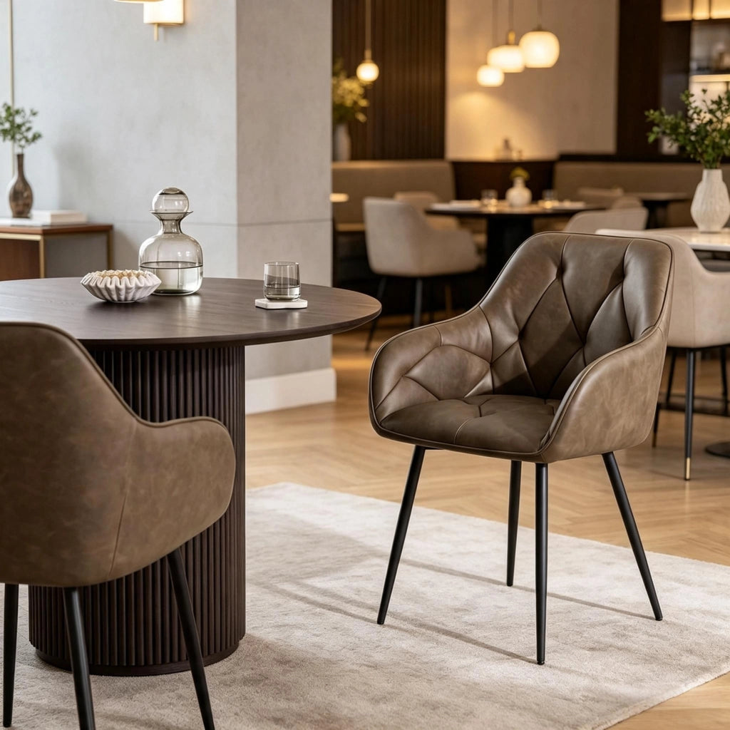 Set di 2 sedie da pranzo con braccioli in similpelle marrone scuro