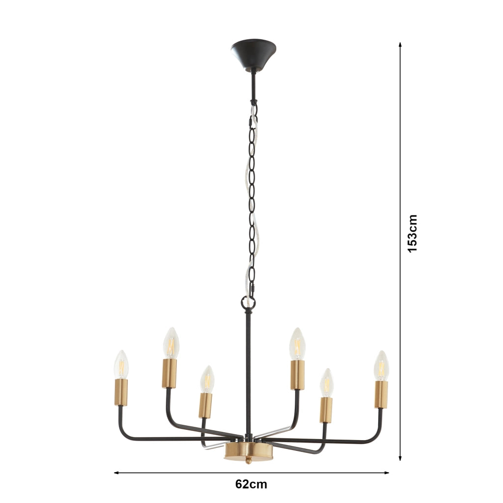 Lampadario a Sospensione Bishop a 6 Bracci E14 Industrial Chic - Nero / Ottone lux.pro