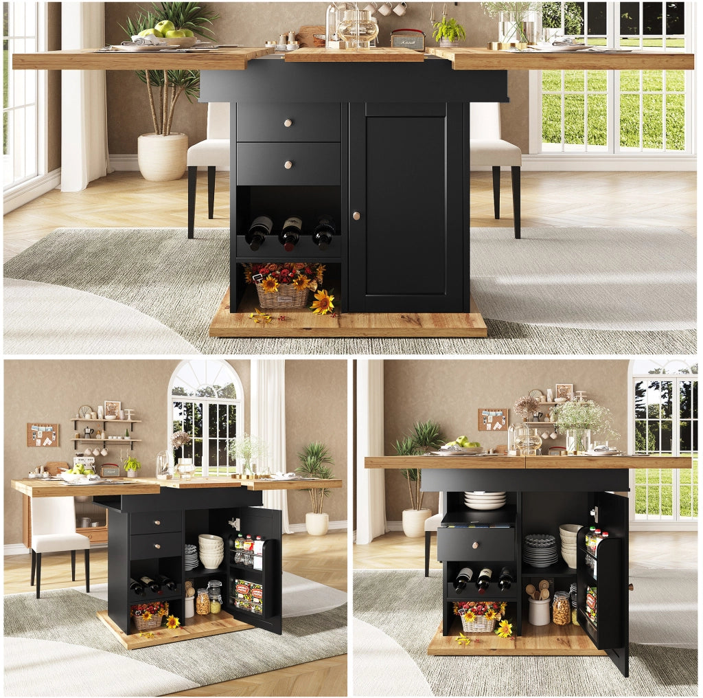 Tavolo da pranzo estensibile 110-140x80x75 cm in MDF nero e naturale con contenitore