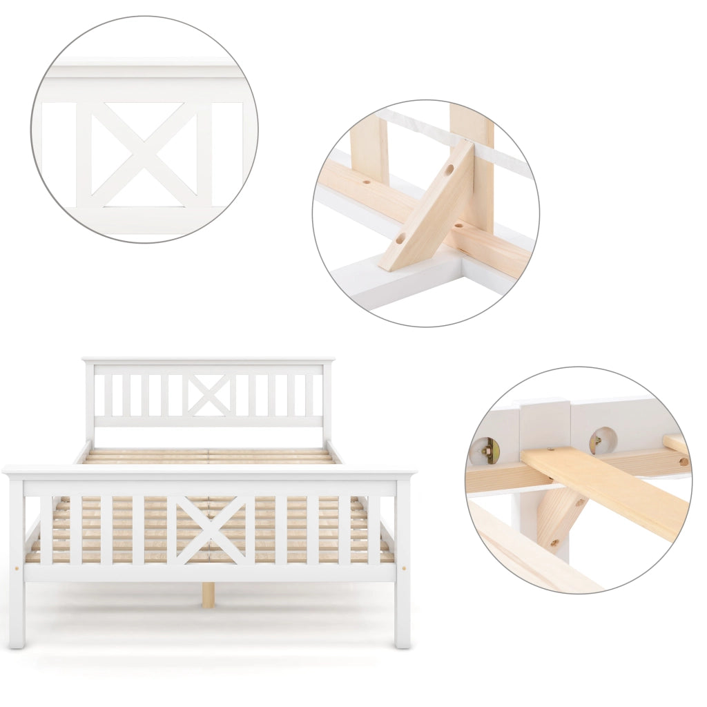 Letto Singolo 90 x 200 cm; Testiera a X e Pediera Bassa - in Legno Massello - Bianco