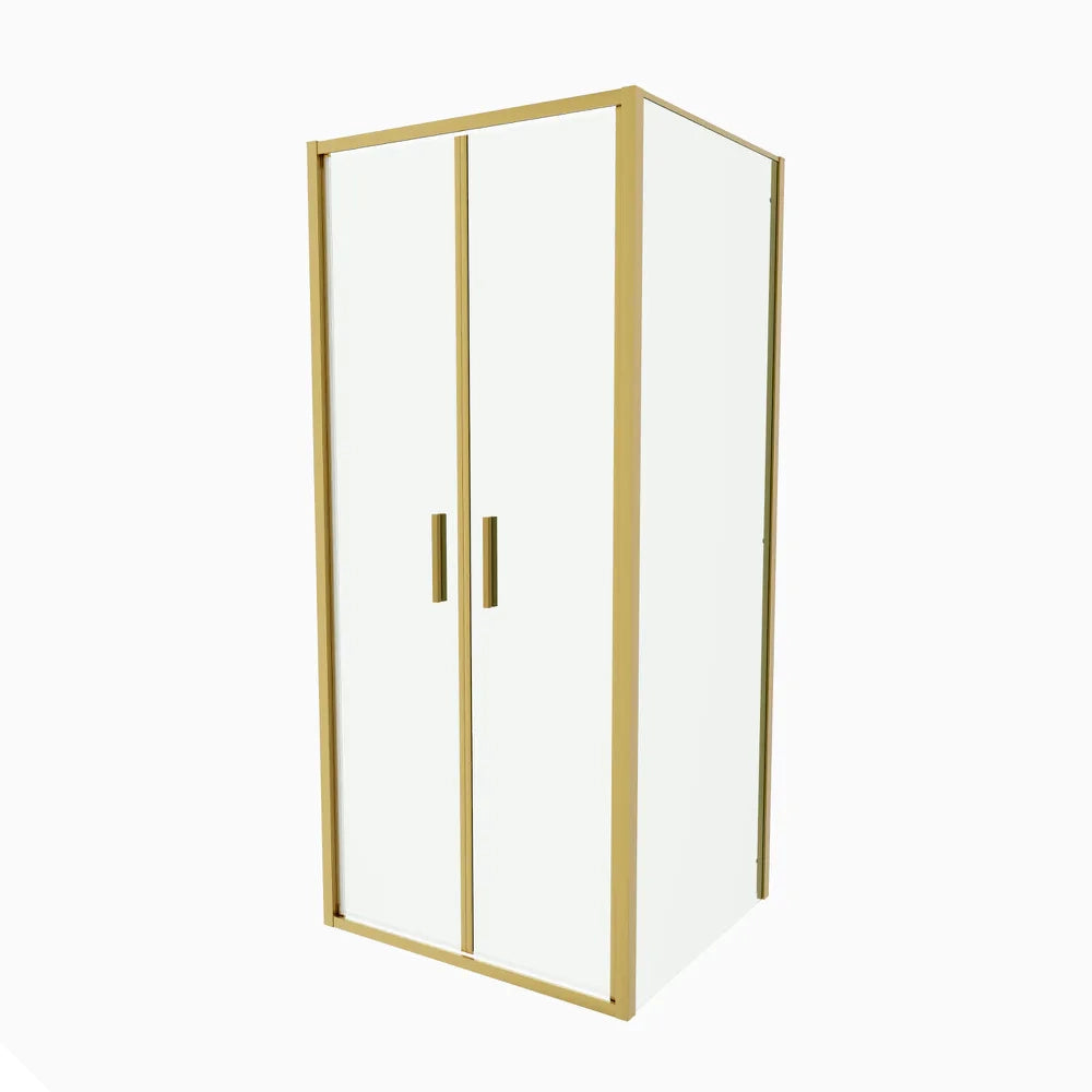 Box doccia slim 100x70cm con apertura saloon e parete fissa profili oro spazzolato e vetro 6mm trasparente anticalcare h190| Portofino