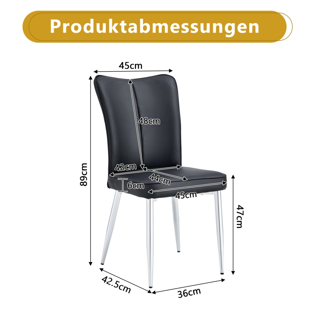 Sedie da Pranzo Modern Design ¨C MINIMAL ¨C Nero, Gambe in Metallo Argento, Set 2 Pezzi