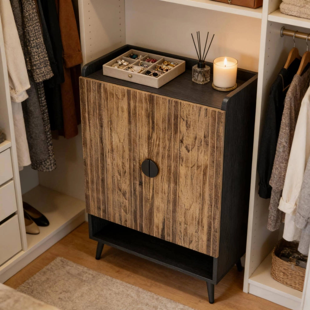 Armadio Vintage in Legno per Scarpe con 7 Ripiani Regolabili e 2 Ante, Organizer Rustico per Ingresso