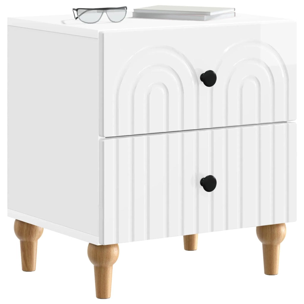 Set di 2 Comodini | Armadio da Notte | Mobiletto da notte Bianco Lucido 43 x 34,5 x 48 cm