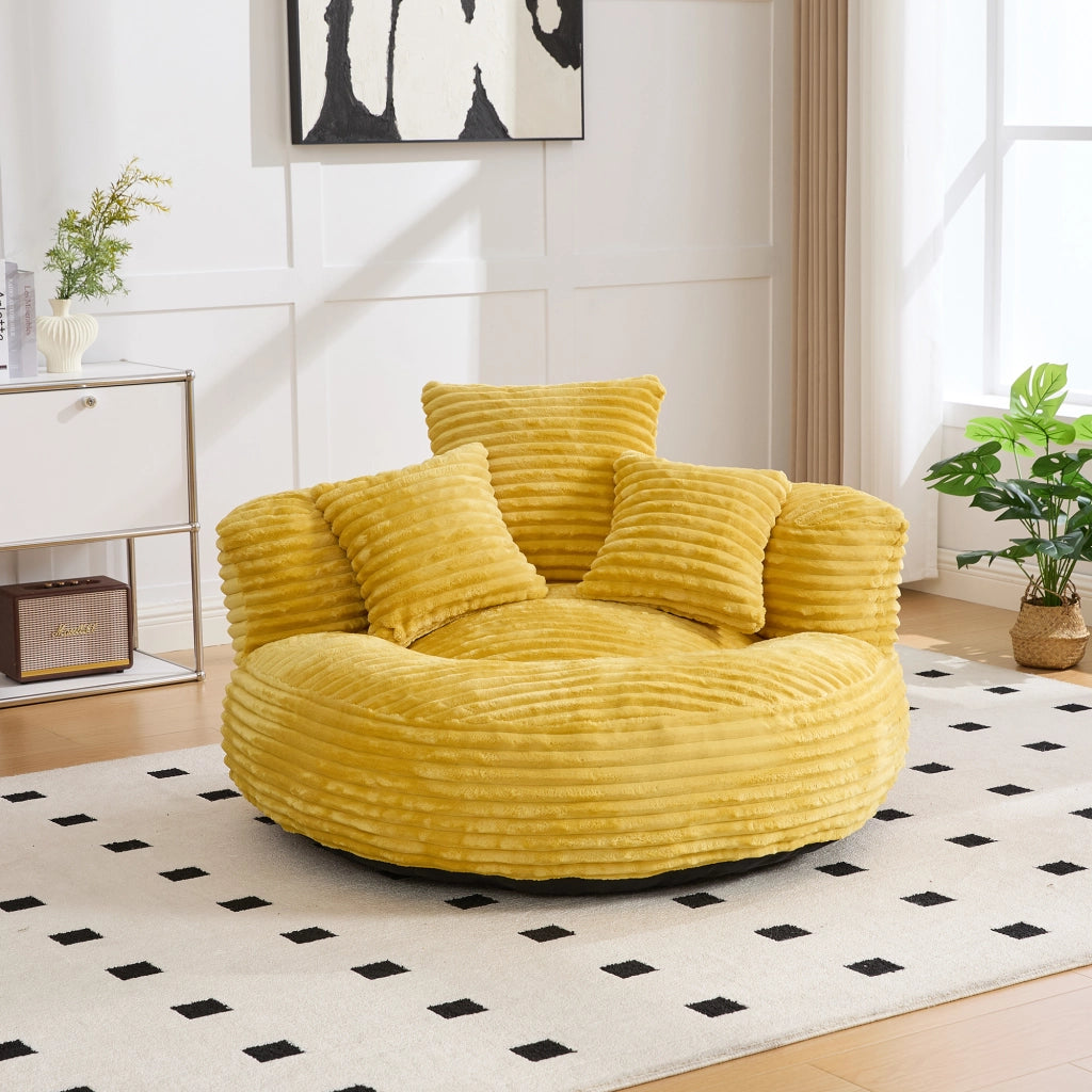 Poltrona sacco in corduroy senape con braccioli; 108x108x52 cm