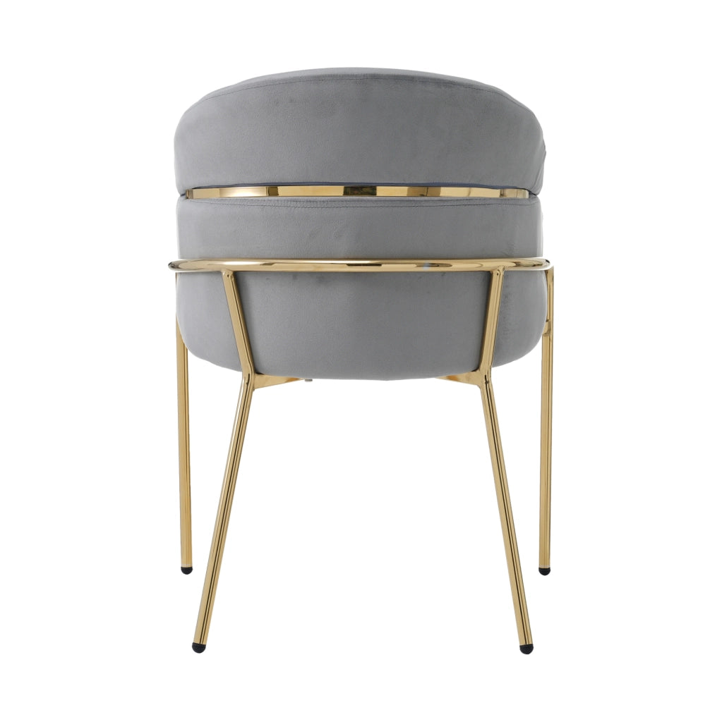 Sedia da pranzo singola in velluto grigio con gambe in metallo, design elegante e moderno