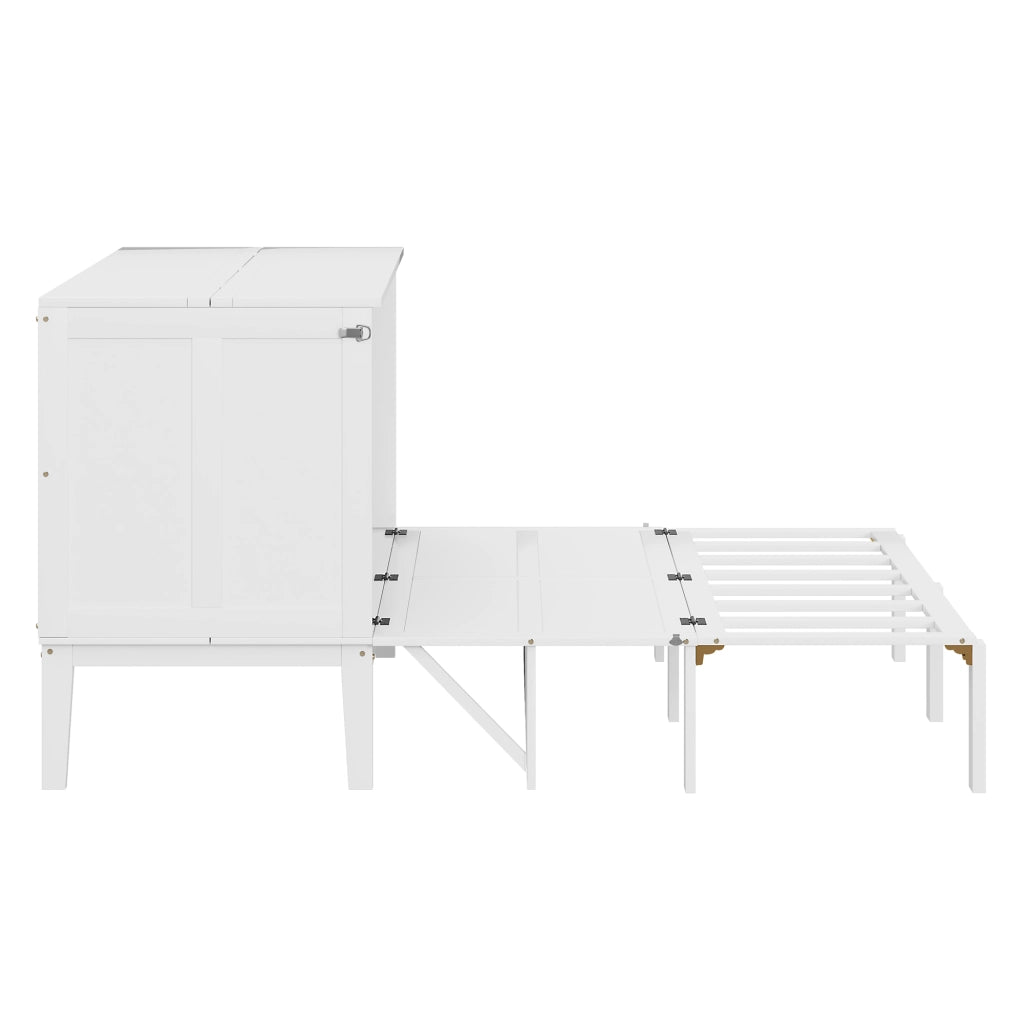 Letto a scomparsa 140 × 200 cm verticale con piano d'appoggio e vani sottoletto in legno bianco per camera singola