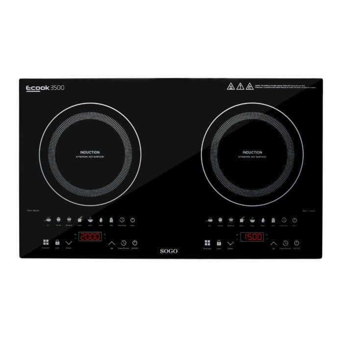 Piano cottura a induzione doppio 3500W con 2 zone, controllo touch e 7 programmi, temperatura 60-300°C per cucina - Sogo