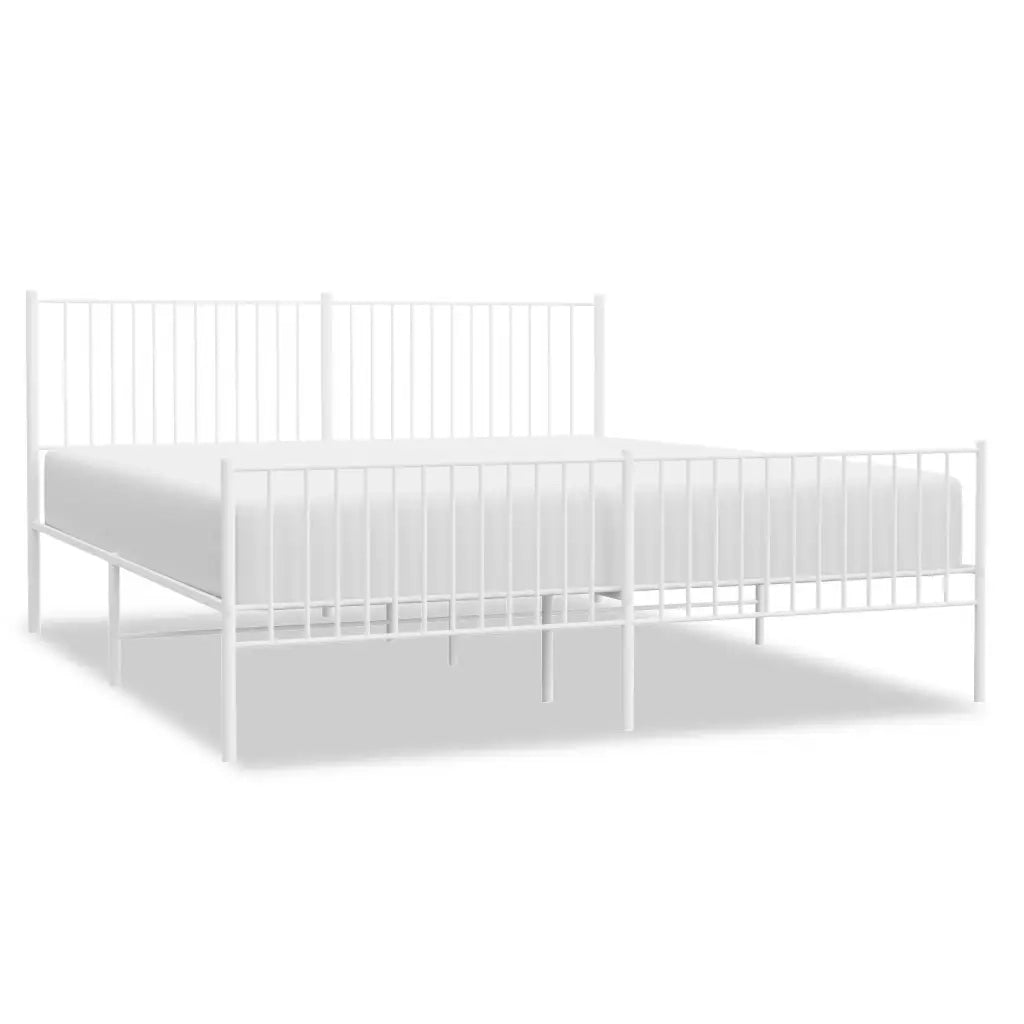 Letto matrimoniale | Letto per adulti | Giroletto con Testiera e Pediera Metallo Bianco 200x200 cm