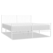 Letto matrimoniale | Letto per adulti | Giroletto con Testiera e Pediera Metallo Bianco 200x200 cm
