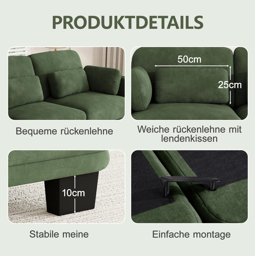 Divano modulare in ciniglia verde 176 x 88 x 88 cm con cuscini lombari e bracciolo