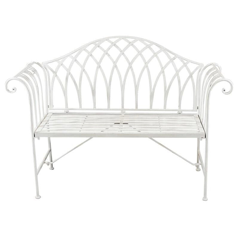 PANCA ANNETTE IN ACCIAIO VERNICIATO A POLVERE BIANCO ANTICO 128 X 40 X H93 CM