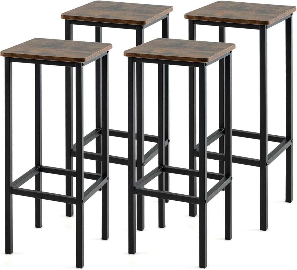 Set di 4 Sgabelli da Bar, Sgabelli Senza Schienale da 72 CM con Gambe in Metallo e Poggiapiedi, Sgabelli da Colazione per Cucina, Sgabelli di Altezza Industriale per Casa, Caffè e Bar