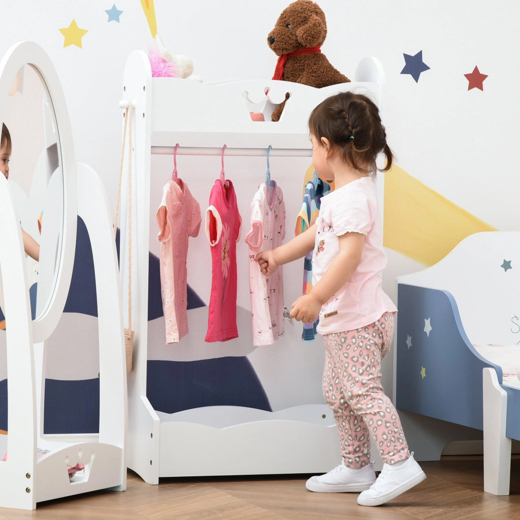 EasyComfort Appendiabiti per Bambini con Ripiani e Ganci Laterali, Arredamento per Cameretta in Legno, 70.5x37x103cm, Bianco