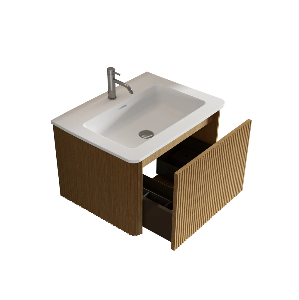 Mobile bagno 60 cm con lavabo in Solid Surface finitura rovere