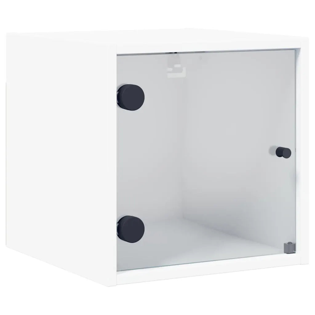 Set di 2 Comodini | Armadio da Notte | Mobiletto da notte con Ante in Vetro Bianco 35x37x35 cm