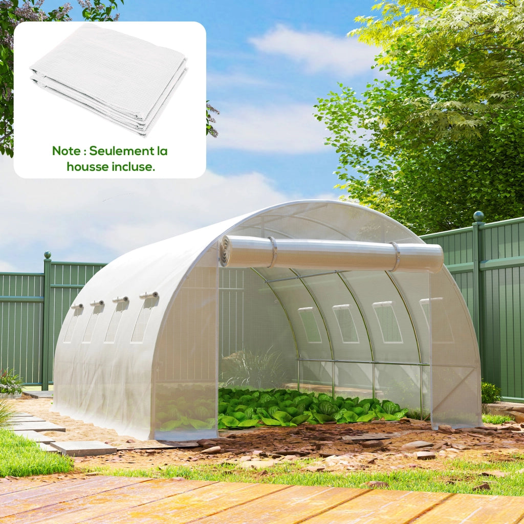 Telo di ricambio per serra a tunnel in PE bianco 12 m² 4 x 3 x 2 m impermeabile anti-UV con 8 finestre e porta per giardino