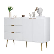 Credenza e madia con 2 ante, 3 cassetti e ripiani interni, stile moderno, in MDF, bianco e oro, 120 × 38 × 80.5 cm