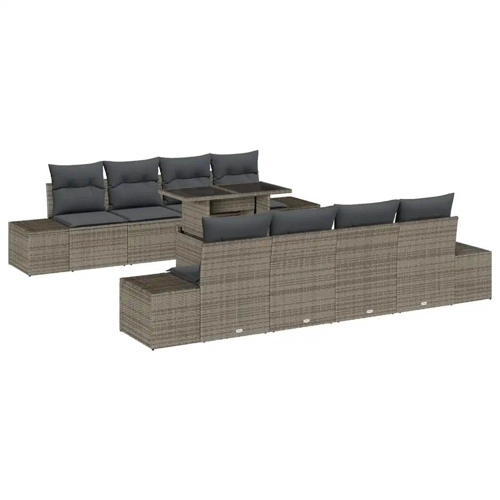Set Divano da Giardino con cuscino 9 pcs Grigio polyrattan
