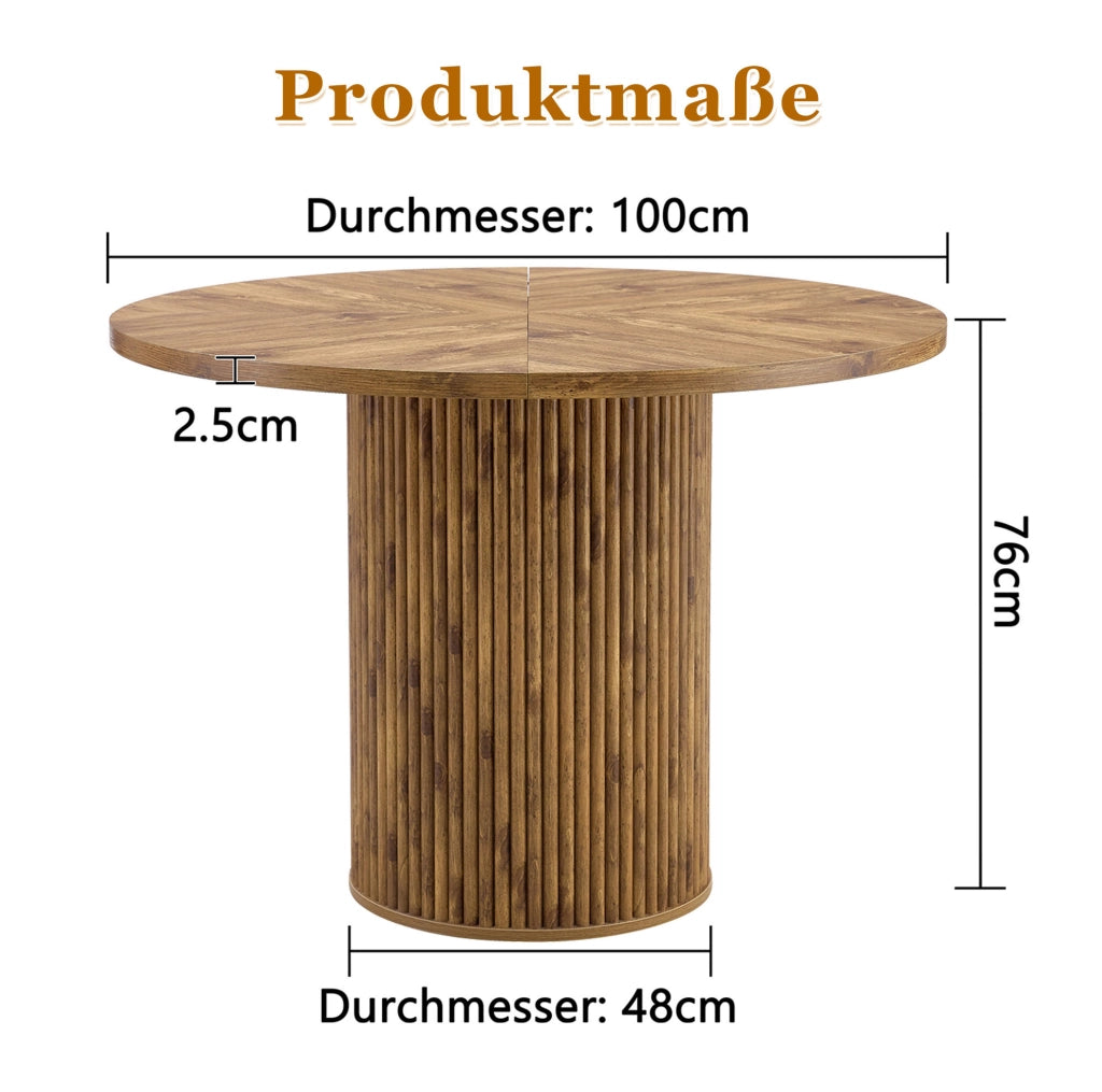 Tavolo da pranzo rotondo ?100 cm in MDF con gambe cilindriche e vano contenitore
