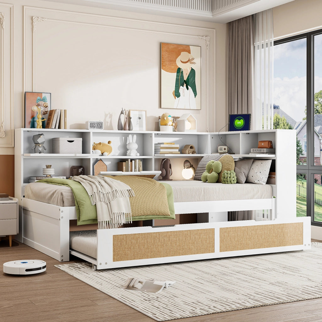 LETTO Multifunzionale 90x200 cm con letto estraibile, legno, bianco