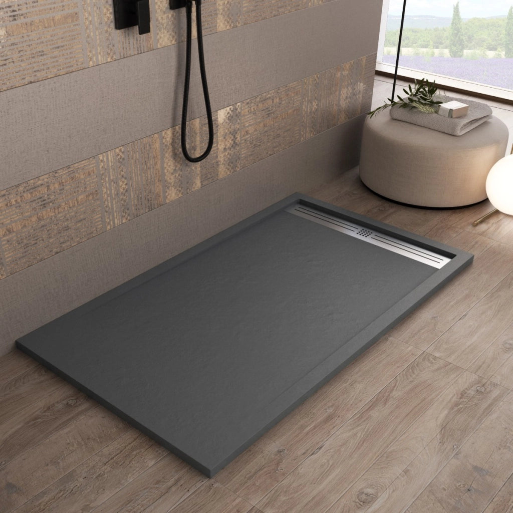 Piatto doccia in marmoresina grigio scuro effetto pietra cemento relax, misura 70x200