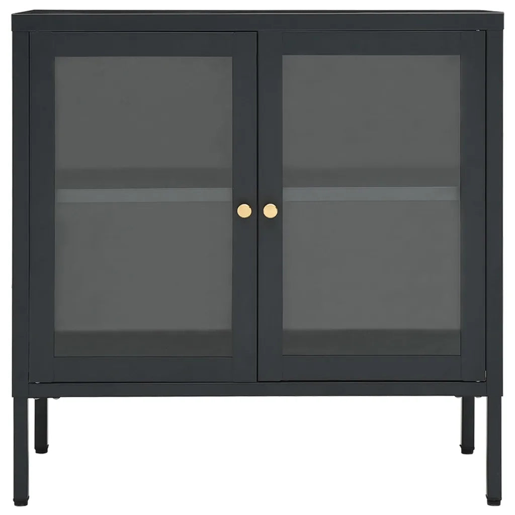 Credenza | Madia | Buffet da pranzo | Armadio da pranzo Antracite 70x35x70 cm in Acciaio e Vetro
