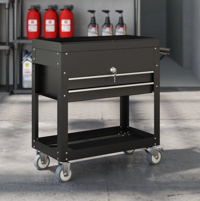 Carrello portautensili mobile 130x38x80 cm in acciaio nero, chiudibile