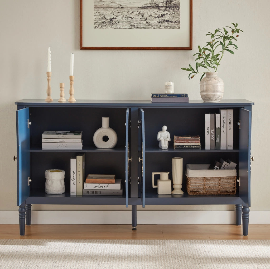 CREDENZA 160x40x89 cm Blu Navy in Truciolare con Rilievi Retrò