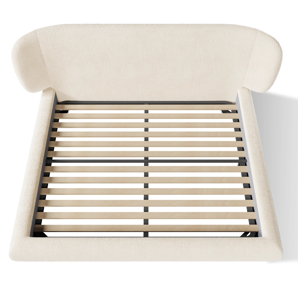 Letto imbottito 140x190 cm con testiera e doghe in ciniglia beige