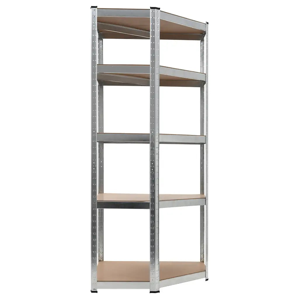 Scaffale Angolare 5 Ripiani Argento Acciaio e Legno Multistrato 144265
