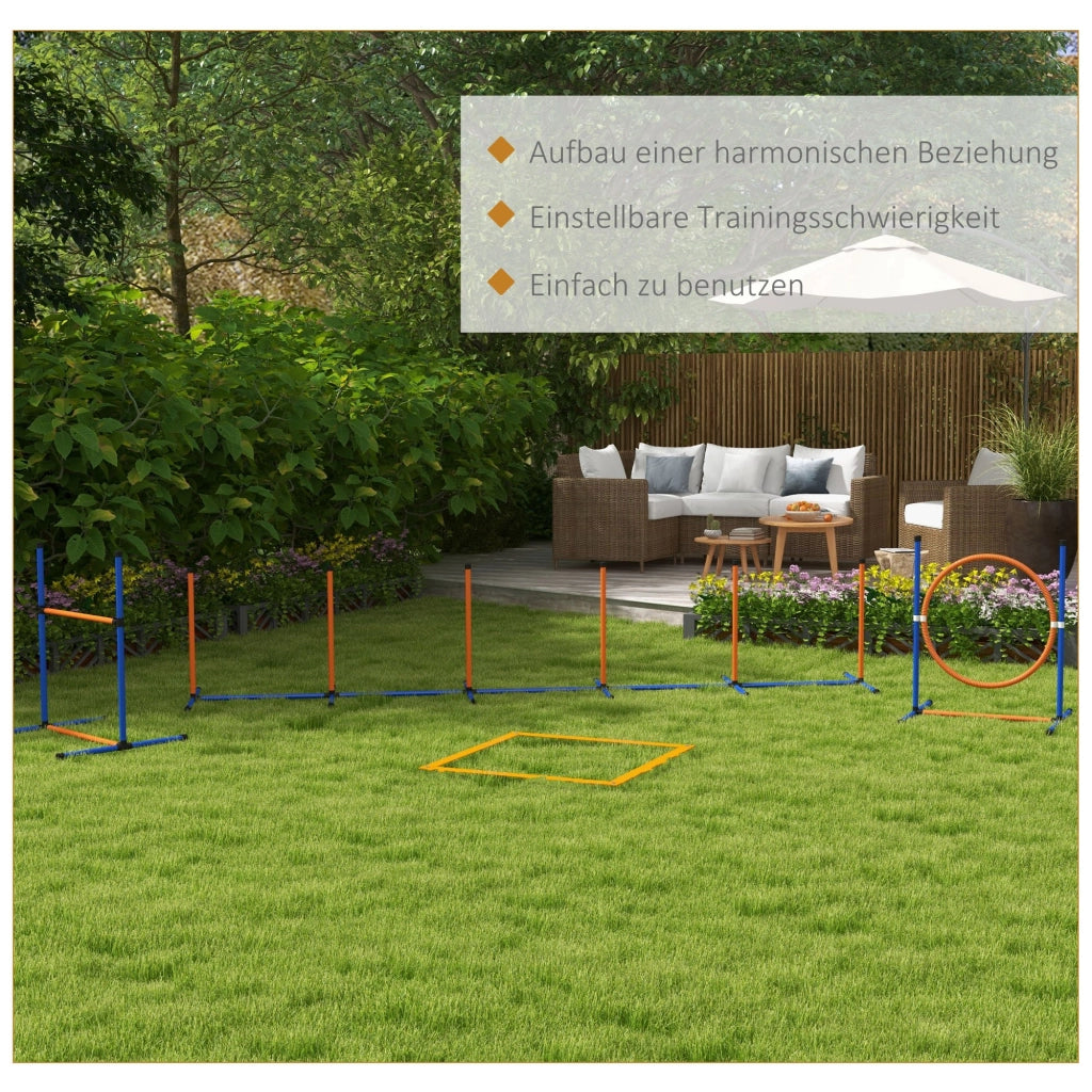 Set Agility Dog per Cani, Percorso Addestramento con Ostacoli e Slalom Regolabile per Giardino, 352 cm x 66 cm x 69 cm, Blu e Rosso