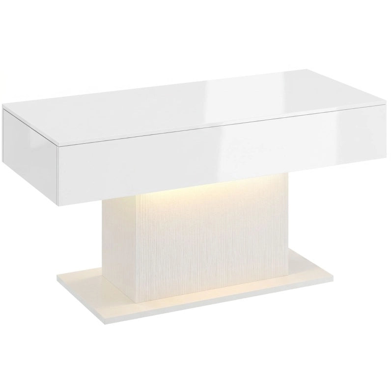 Tavolino da salotto con LED RGB e 2 cassetti bianco lucido HOMVRA