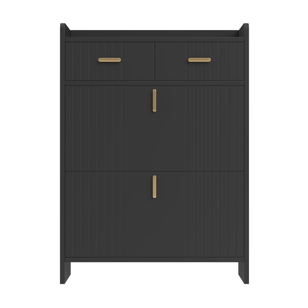 Scarpiera a ribalta con 2 scomparti e 1 cassetto; 75 ¡Á 24 ¡Á 108.5 cm; nero