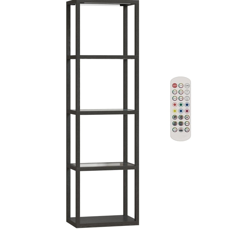 Lampada da Terra LED RGB con Ripiani in Vetro Temperato e Telecomando, 4 Livelli, Nero, Sincronizzazione Musica