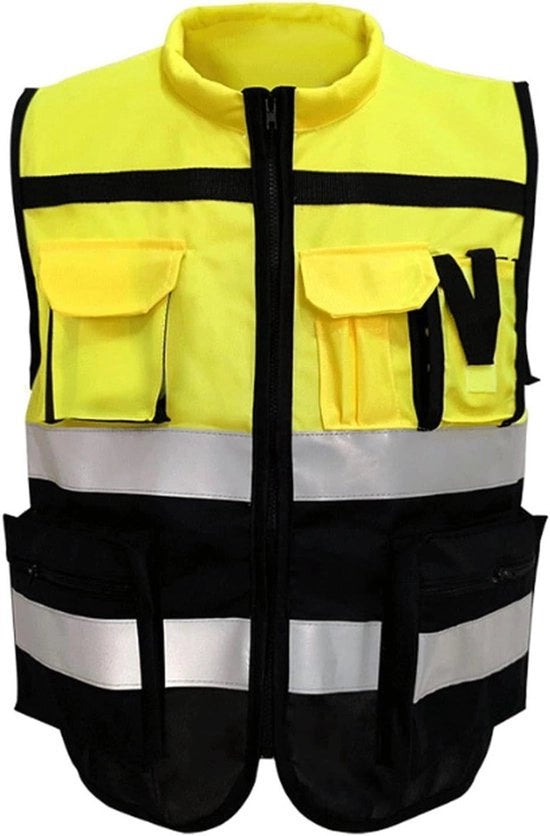 Vest di Sicurezza con Alta Visibilità e Strisce Riflettenti - Vest di Sicurezza Riflettente Giallo - Adatto per il Lavoro - Cerniera e Tasche - Vest di Sicurezza per Visibilità Alta.