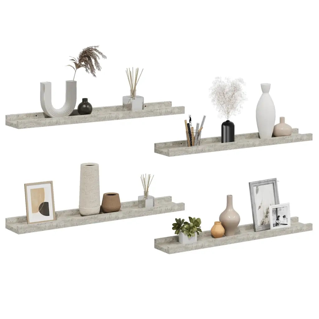 Mensole da Parete 4 pz Grigio Cemento 60x9x3 cm 326705