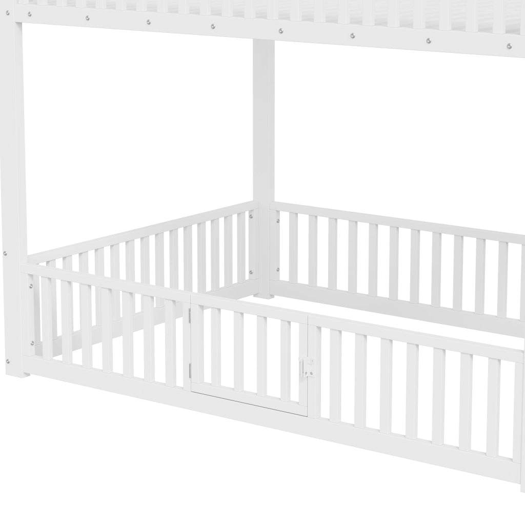 Letto a castello 140x200 cm con scala contenitore e LED, Bianco