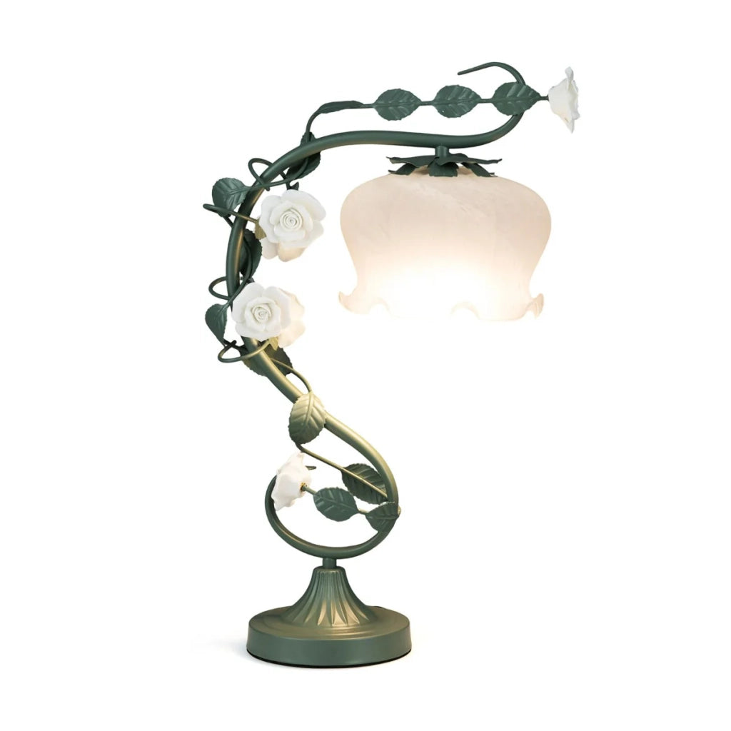 Lampada da comodino con bouquet di mughetti 34 x 54,5 cm elegante e vintage atmosfera accogliente vetro verde 20_0017880