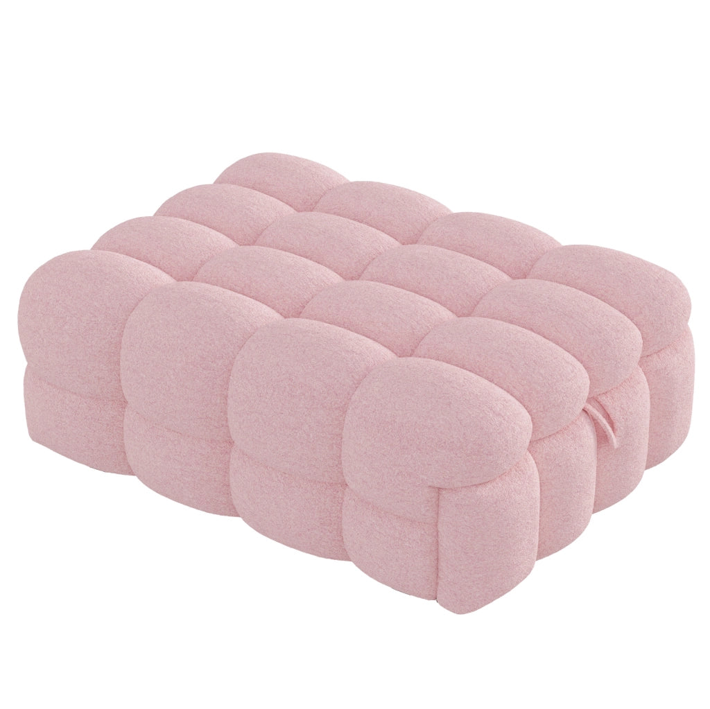 Letto imbottito 2-in-1 con pouf estraibile e divano letto singolo in tessuto bouclé rosa