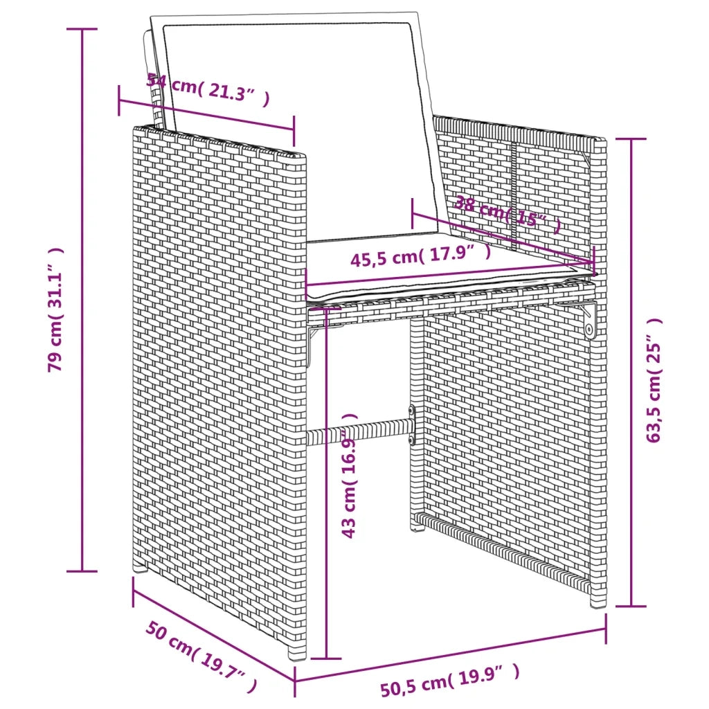 Set Pranzo da Giardino 5pz | Set Salotto da Giardino con Cuscini Grigio Chiaro Polyrattan