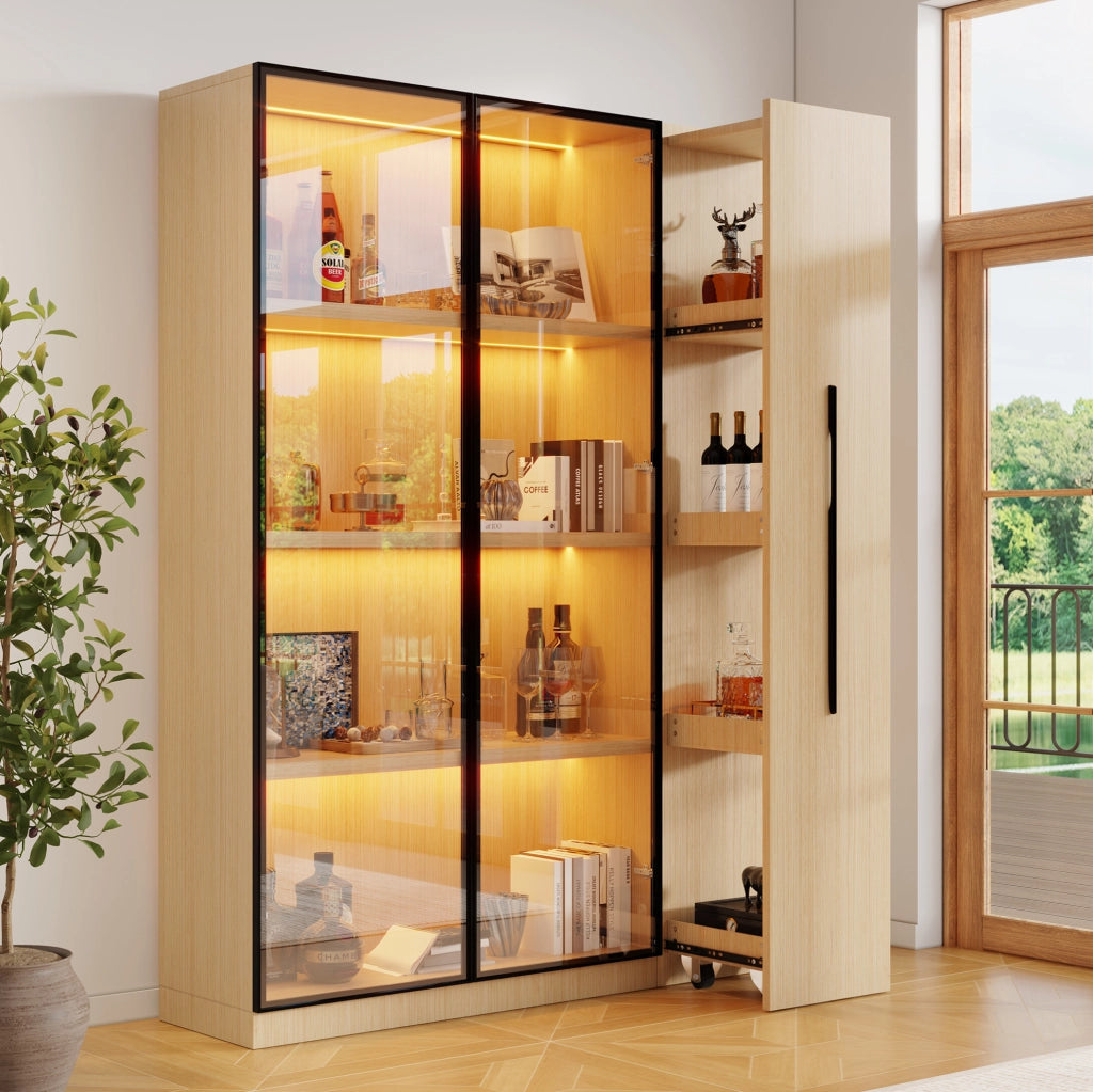 Scaffale libreria con vetrina LED 110;5x35x160 cm rovere in MDF