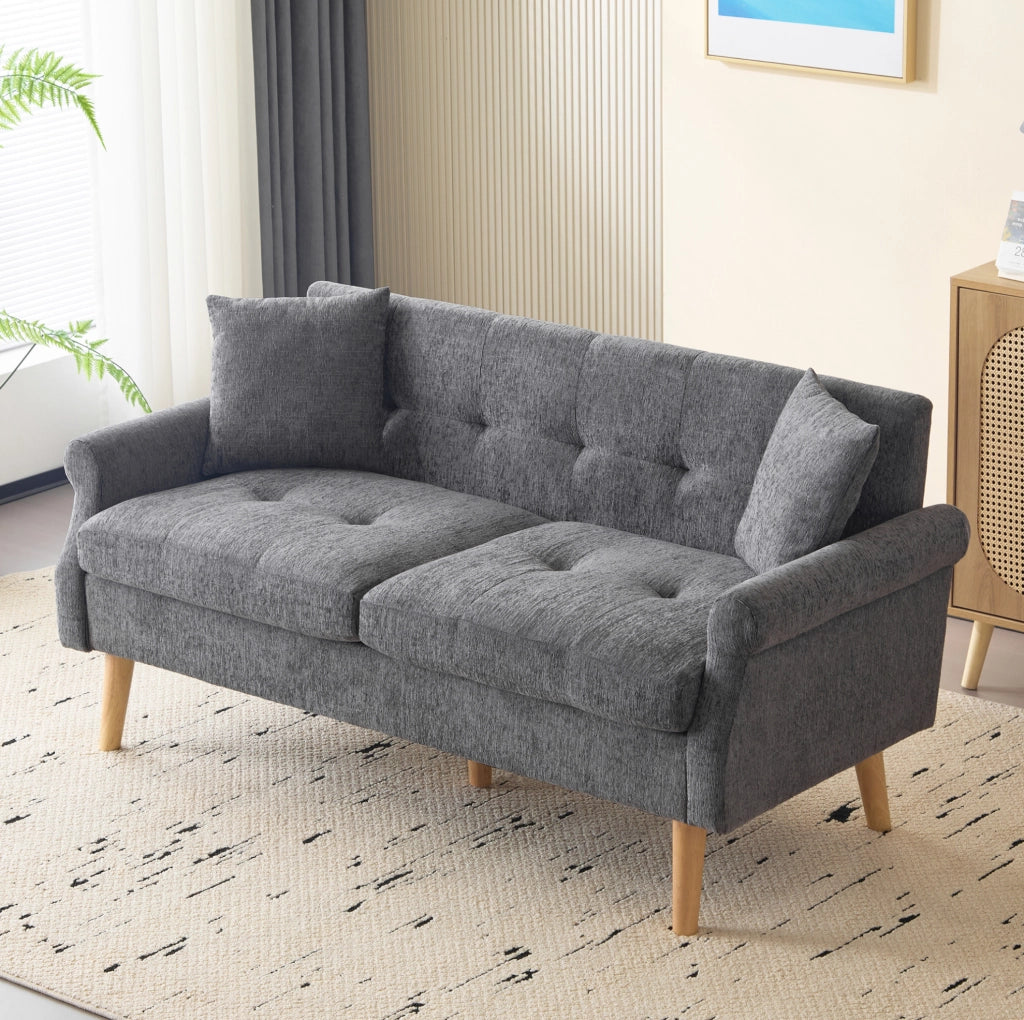 DIVANO 2 posti 162x74x77 cm in ciniglia grigio con 2 cuscini