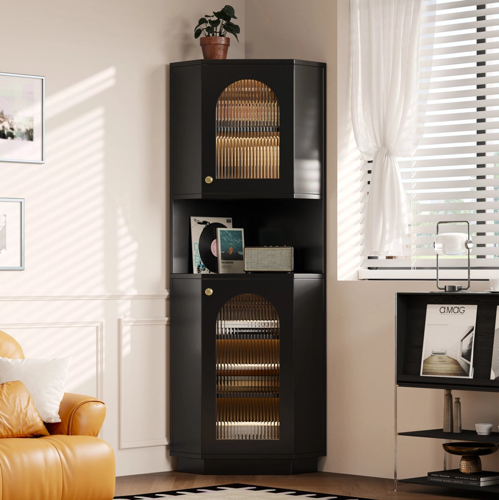 Mobile angolare da bagno nero in MDF con luce interna