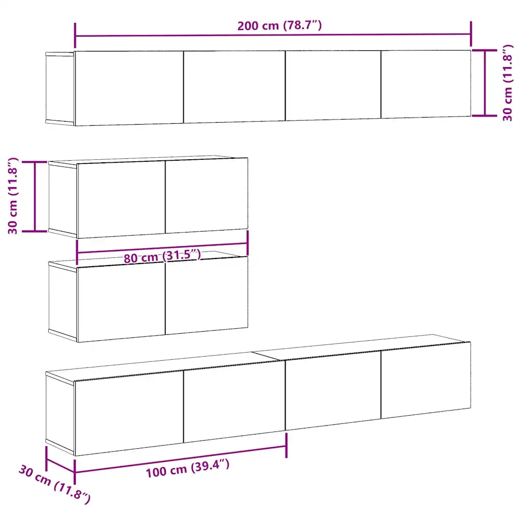 Set Mobile TV 6 pz Montato a Parete Rovere in Legno Multistrato 3329150