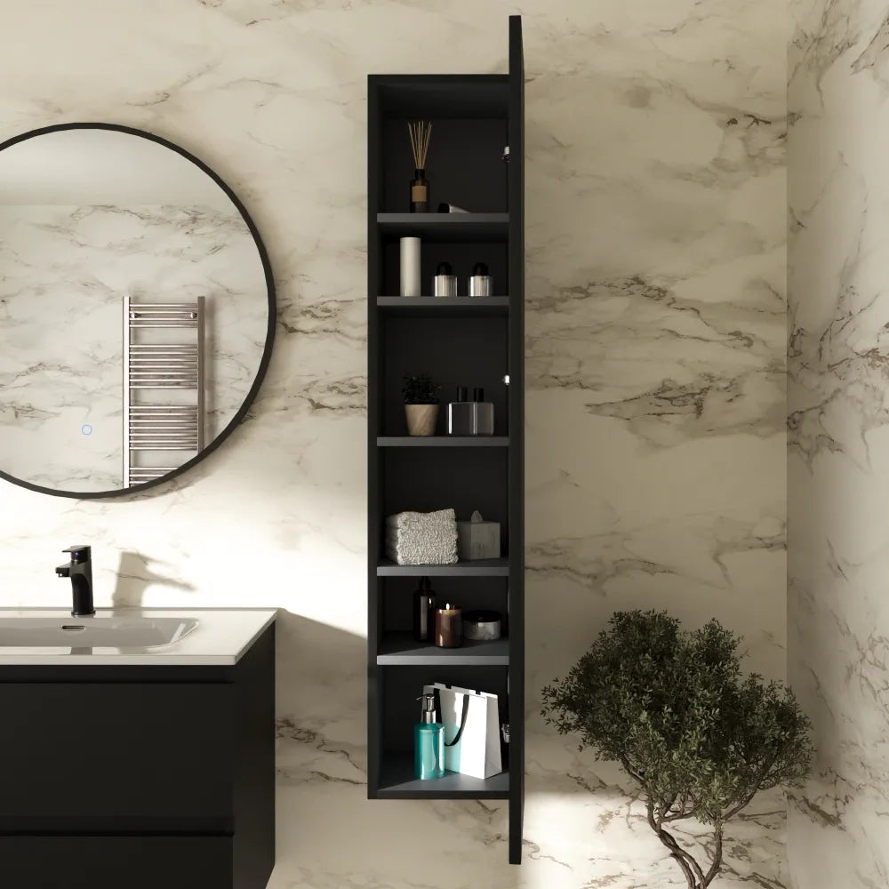 Colonna bagno sospesa 140x30cm nero opaco apertura push&pull reversibile | Hexa