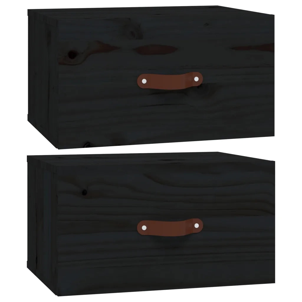 Set di 2 Comodini | Armadio da Notte | Mobiletto da notte a Muro Neri 40x29,5x22 cm